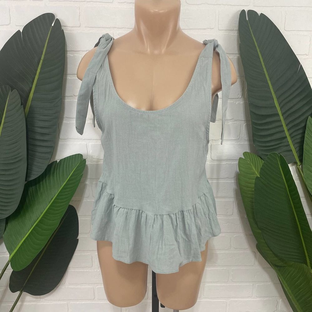 Tie shoulder sage tank top